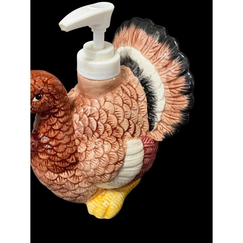 Vtg Ceramic Turkey Refillable Soap Dispenser Fall Decor Missing Pump Tube Read
